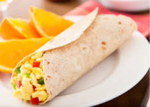 breakfast burrito and oranges