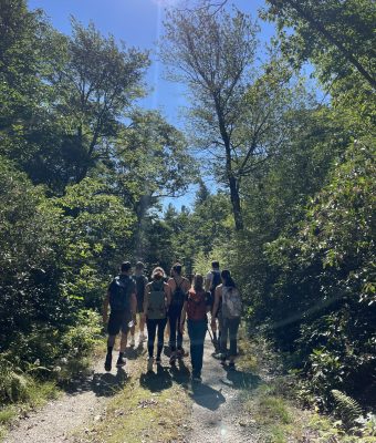 group of UConn students hiking in Pomfret